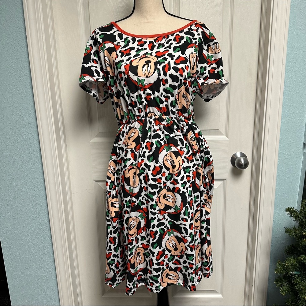 White and Red A-Line Midi Dress with Flutter Sleeves